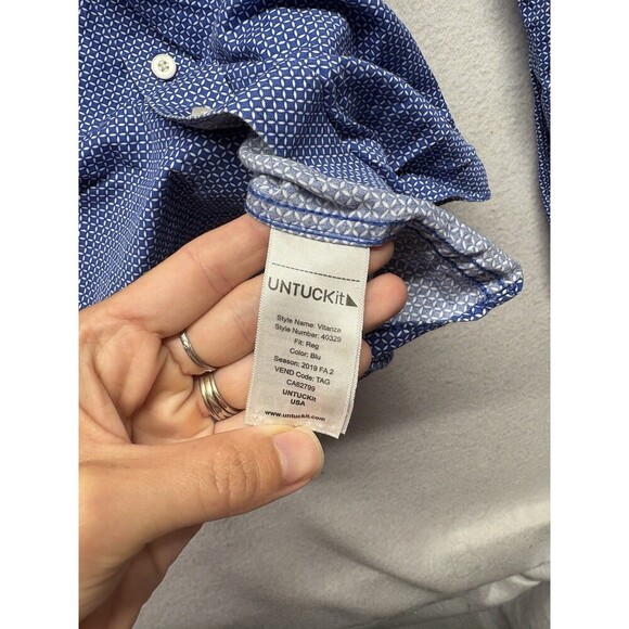 Untuckit Shirt Mens XL Blue Vitanza Pattern Button Up Long Sleeve Cotton Casual - Picture 3 of 5